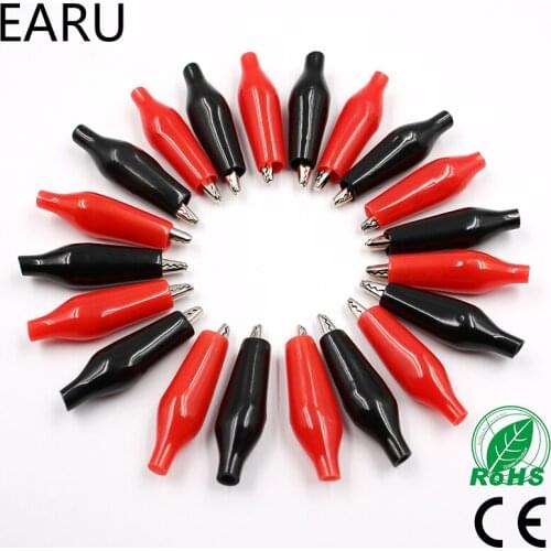 20pcs28MM Metal Alligator Clip G98 Crocodile Electrical Clamp Testing Probe Meter Black Red with Plastic Boot Car Auto Battery