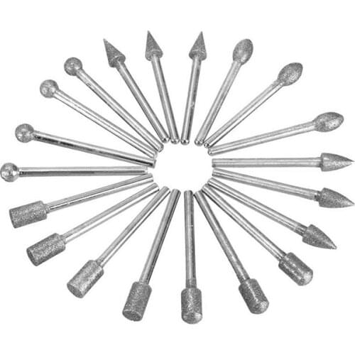 20Pcs 3mm Shank Diamond Burr Bit Cut Engraving Carving Rotary Drill Bits New