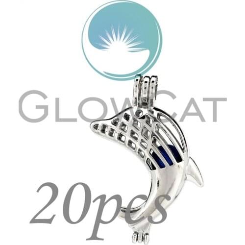 20x KK794 Silver Cute Dolphin Beads Cage Jewelry Making Aromatherapy Oyster Pearl Cage Locket Pendant