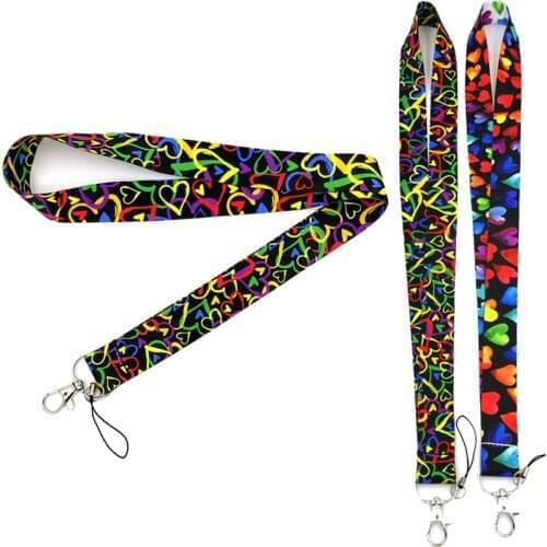 24pcs Colorful rainbow love hearts couple gifts Lanyards Neck Strap webbings ribbons Phone Keys ID Card DIY Hang Ropes Wristlet