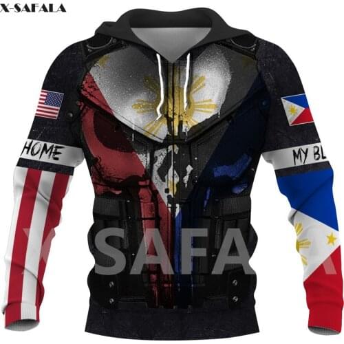 Philippines National Emblem Skull Country Map Flag 3D All Printed 3 Hoodie Man Women Harajuku Zipper Pullover Sweatshirt Jacket