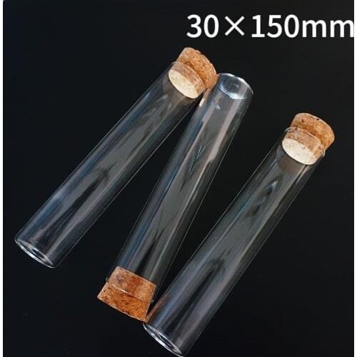 5pcs/set 30*150mm Unique Transparent Lab Glass Test Tube With Cork Stoppers Flat bottom Labware Supplies