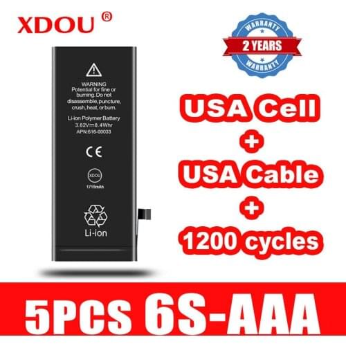 5pcs XDOU Battery for iPhone 6S 1810mAh replacement repair USA Cell USA Cable 1200 times cycles for iPhone6S batteries 2021 AAA