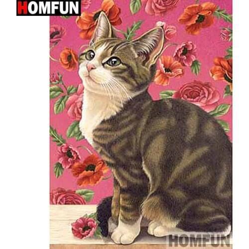 HOMFUN Full Square/Round Drill 5D DIY Diamond Painting "Animal cat" Embroidery Cross Stitch 5D Home Decor Gift A14595