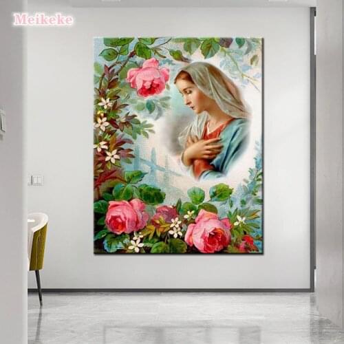 Full diamond painting Religious 5D DIY Square Round diamond embroidery Virgin Mary Flowers