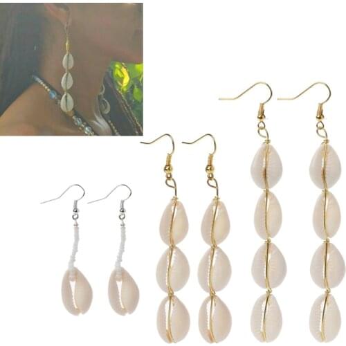 Bohemian Natural Cowrie Shell Pendant Drop Earrings Beach Jewelry for Women R2LE