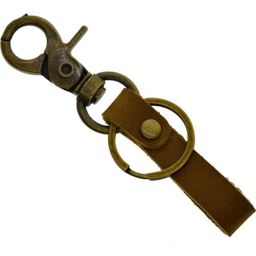 Genuine Full Grain Cow leather split flat ring keychains keyrings Jean cowboy Punk Biker FOB lanyard keyholder