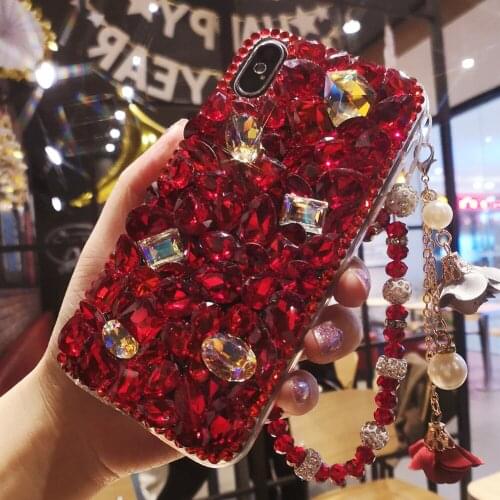 Luxury Fashion DIY Full Bling Red Rhinestone Diamond Back Phone Case Cover For Iphone 11 Pro XS Max XR X 8 7 6 6S Plus SE