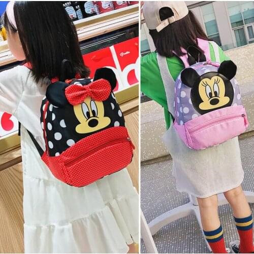 Disney Childrens Backpack Girl Minnie Mickey Mouse Cartoon Travel Bag Kindergarten Small School Bag Bookbag Canvas Backpack Red