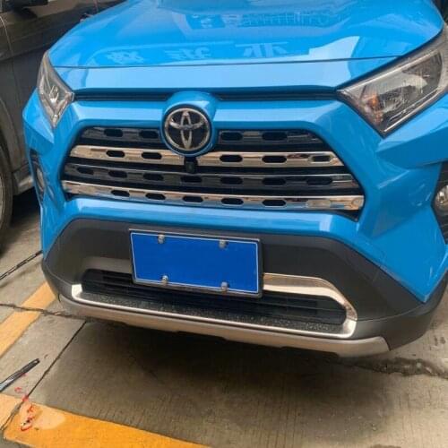 For Toyota RAV4 2019 2020 Stainless Steel Carbon Fiber Look Front Upper Center Grille Grill Strip Molding Trim Decoration
