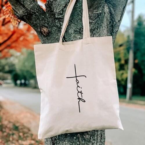 Womens Canvas Bag Hope Print Shoulder Bag for Women Christian Shopper Bag Faith Handbag Female Grocery Handbag Gift Femme