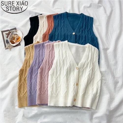 Elegant Knitted Vest Women Vintage Loose Casual Clothes Sleeveless Sweater Women Pullovers Autumn V-neck Cardigan Blusas 16051