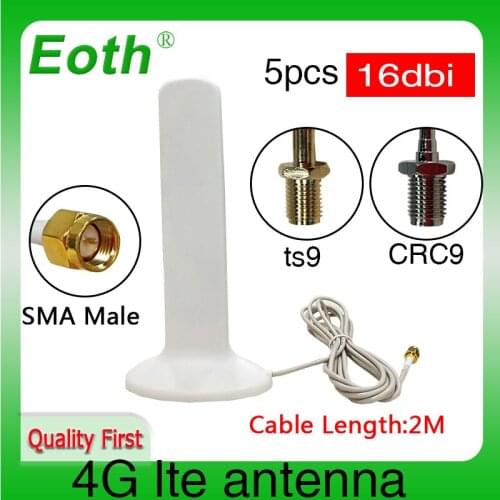 5pcs 3G 4G LTE Antenna SMA 2m Cable 3G external antenna 16dBi for 4G Modem Router +SMA Female to CRC9 Male/ TS9 Male connector