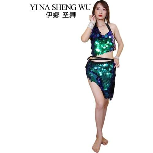 Oriental Dance Practice Suit Belly Dance Performance Dress Women Belly Dance Mermaid Sequin Costumes 1Pc/2Pcs Dance Sequins Set