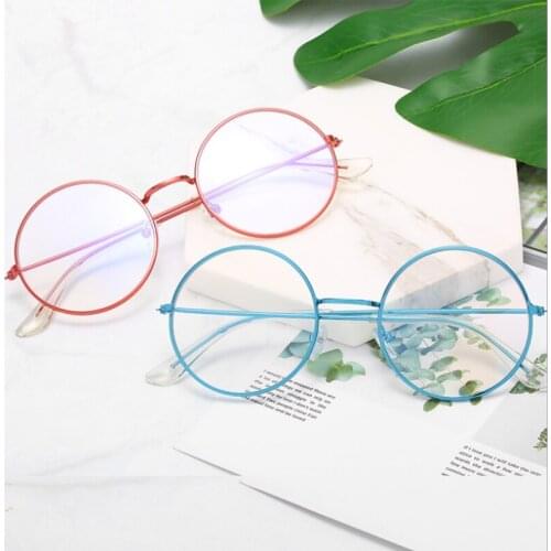 Colorful Round Female Glasses Alloy Pink Blue Frame Student Myopia Optical Glasses Frame Zero Fashion Retro Women Eyeglasses