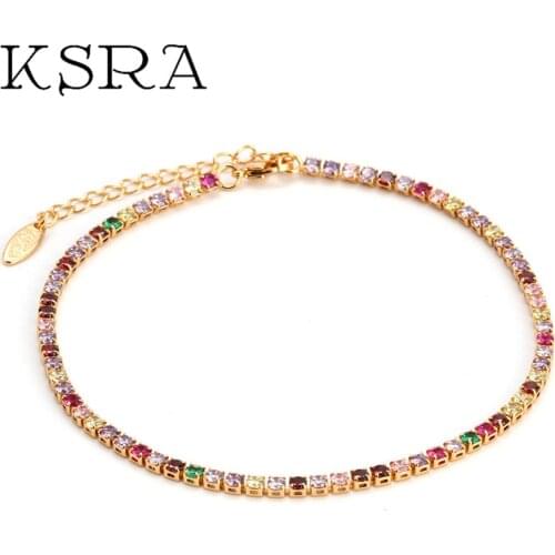KSRA Vintage Rainbow CZ Anklet For Women Colorful Copper Cubic Zirconia Anklets Female Elegant Jewelry 2020 New