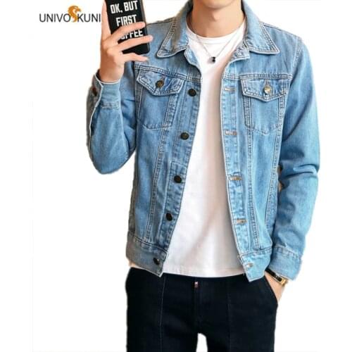 UNIVOS KUNI 2019 Mens Denim Jacket Brand Casual Wild Slim Fit Soild Color Couple Fashion Young Male Boys Big Size 4XL J624
