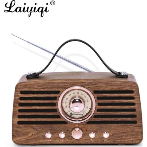 Laiyiqi Retro art wood Bluetooth Speaker portable handle belt am fm radio antenna wooden dab radio radyo aged Elderly caixa som