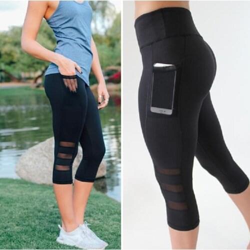 LJQlion High Waist Sport Shorts for Women Out Pocket Gym Shorts Lady Capri 3/4 Yoga Shorts Fitness Leggings Woman Shorts