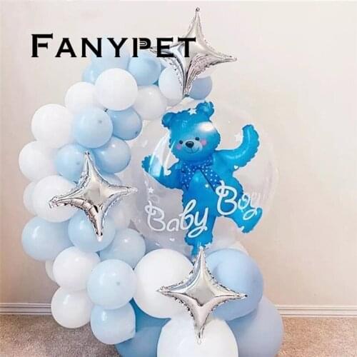 52pcs Baby Boy Girl Blue Pink Bubble Bear Balloons Set Ball Boy 4D Bear Foil Balloons Birthday Baby Shower Decorations Kids Toys