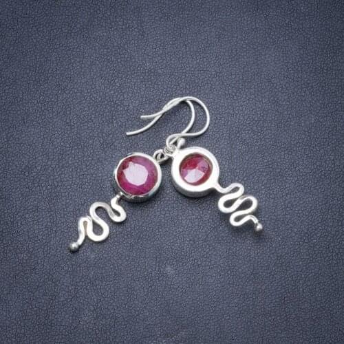 Natural Simulated Cherry Ruby Handmade Unique 925 Sterling Silver Earrings 1.5" Y1736