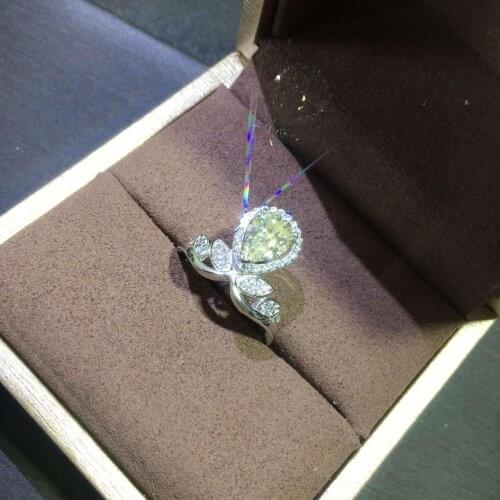 Inbeaut 2020 VVS1 D Color Yellow Moissanite Wedding Bud Ring Excellent Cut Pass Diamond Test 1.2 Carat Water Drop Stone Rings