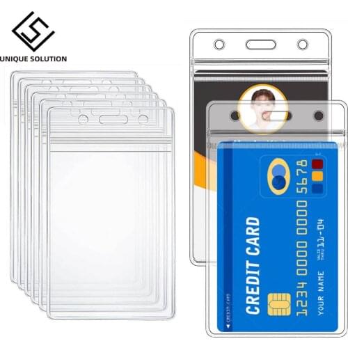 Extra Thick ID Card Badge Holder Vertical Clear PVC Card Holder with Waterproof Resealable Zip Credit Size Cards Type