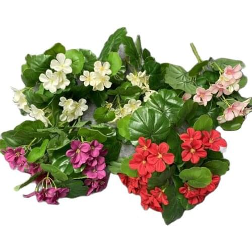 ONE Fake Begonia Flowers (5 Stems/Bunch) 14.57" Length Simulation Malus Spectabilis Real Touch Leaf for Wedding Centerpiece