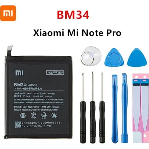 Xiao mi 100% Orginal BM34 3010mAh Battery For Xiaomi Mi Note Pro BM34 4GB RAM High Quality Phone Replacement Batteries +Tools