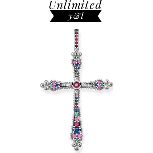 Royalty Colorful CZ Cross Pendants 925 Sterling Silver Thomas Style Fashion Jewelry Necklace Accessories Women Men 2019