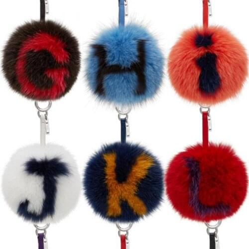 Popular 13cm Fur Ball Fluffy Pom Pom Keychain Handmade Faux Rabbit Fur Ball Key Chains Bag Charm Monster Alphabet Letter Pompom