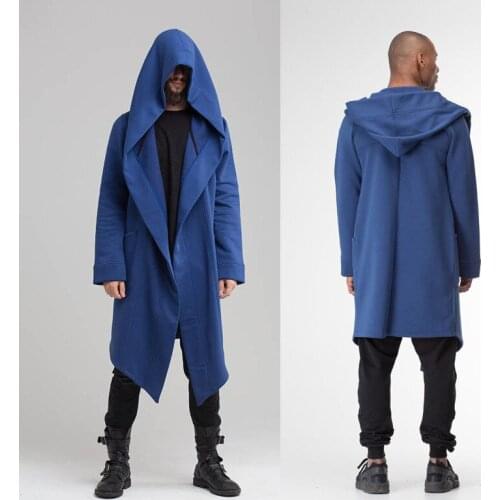 Adult unisex casual open stitching hooded long cape cloak coat men and women solid loose nostalgic retro long coat
