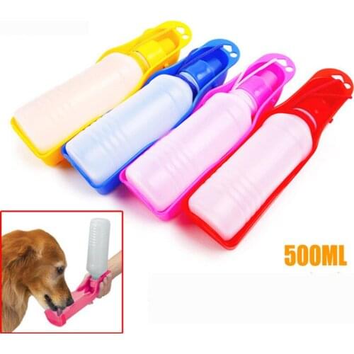 Dropshipping 500ML Foldable Pet Dog Drinking Water Bottles Travel Hand Held Puppy Dogs Squeeze Dispenser Flip Down Water Pan