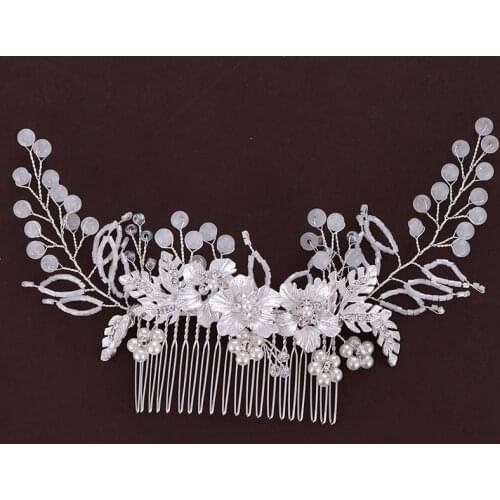Silver Color Comb DIY Decoration European and American Popular Crystal Flower Hair Comb Hand Knitted Brides Wedding Headdress