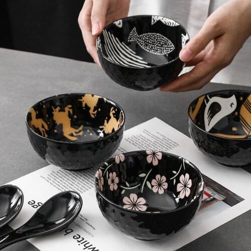 4.5 Inch Ceramic Rice Bowl Embossed Lines Internal Relief Pattern Colorful Glazed Support Oven Porcelain Tableware CZY5002