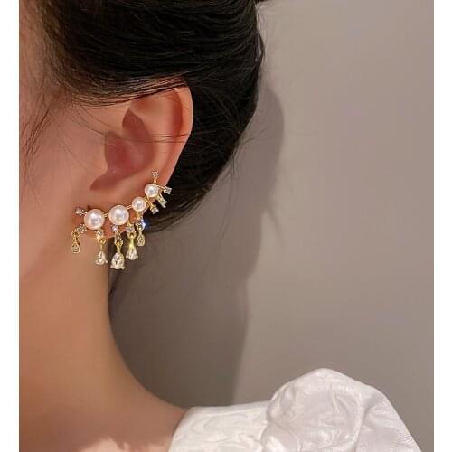 925 silver needle fashion jewelry with new pearl inlaid rhinestone earrings ear bone clip temperament earrings for women gifts