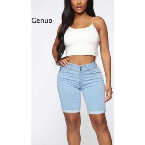 Cycling Pants 2021 Summer New High Waist Was Thin Elastic Jeans Package Hip Bottom Five Points Denim Shorts