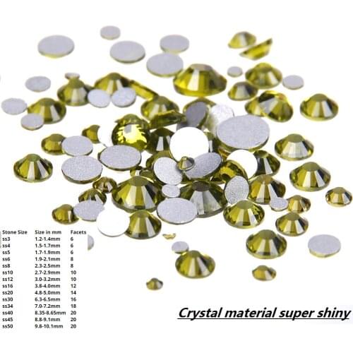 Olive Color Non Hotfix Glass Rhinestones SS3-SS34 And Mixed Sizes Flatback Glue On Strass Stones Appliques For Wedding Supplies