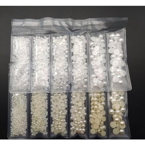 Super Glitter 1440pcs/pack White Colors Imitation Pearls Craft Half Round Flatback Beads Garment Decoration For Sewing Bag