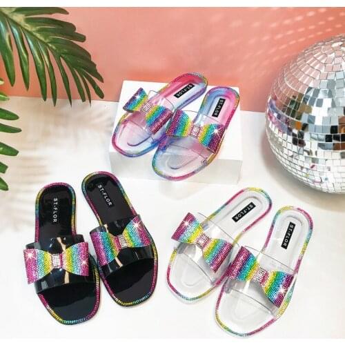 Summer Women Transparent Jelly Slippers Candy Colors Butterfly-Knot Design Sweet Ladies Soft Rubber Slides Fashion Flat Shoes