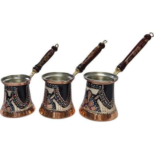 Turkish Copper Coffee Pot Handmade Traditional Design Engraved Wood Handle With Inlays Ottoman Arabic Coffee Espresso Pots