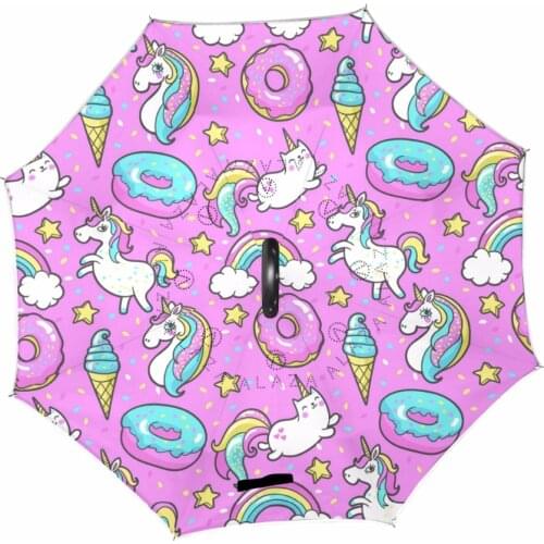 Unicorn Umbrella C-Hook Windproof Reverse Umbrellas Inverted Double Layer Self Stand UV Protection Umbrella for Kids Drop Ship
