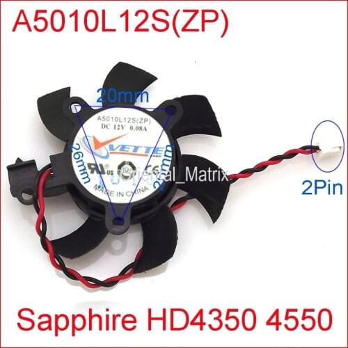 Free Shipping VETTE A5010L12S(ZP) 45mm 26*26*20mm 12V 0.08A 2Wire 2Pin For Sapphire HD4350 HD4550 Graphics Card Fan