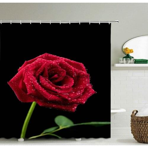 Red Rose Polyester Fabric Shower Curtains Home Decor Shower Curtains Love Romance Flowers Waterproof Shower Curtain for Bathroom