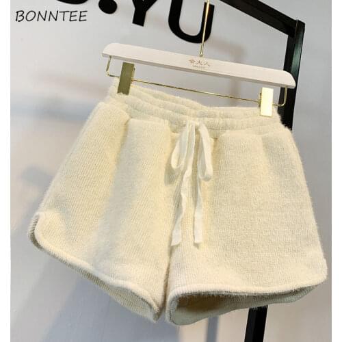 Women Shorts Plus Size 3XL Winter Thicken Loose High Waist Casual Wide Leg Trousers Drawstring All-match Fashion Chic Elastic