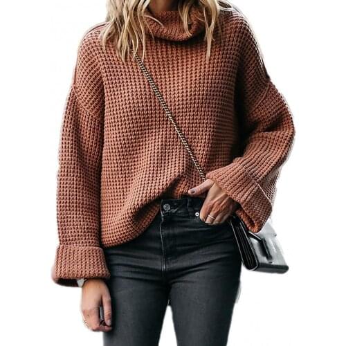 Ele-Choices 2021 Women Autumn Winter Solid Color Knit Sweater Long Sleeve Turtle Neck Jumper