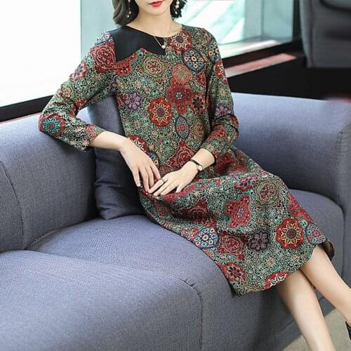 Fall Winter Female Vintage Print Midi Dresses 2021 Korean 3XL Plus Size Long Sleeve Dresses Women Elegant Bodycon Party Vestidos
