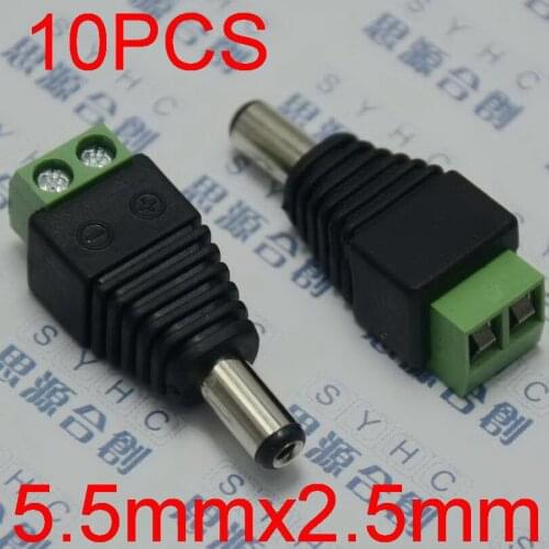 10pcs 5.5mm x 2.5mm male DC Power Female Plug Jack Adapter Connector Plug for CCTV LED Strip Light