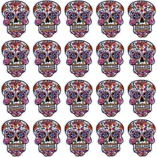 Prajna 10PCS Punk Rock Skull Face Embroidery Patches Japanese Ghost Iron On Patches For Clothing DIY Cheap Sticker Hippie Jacket