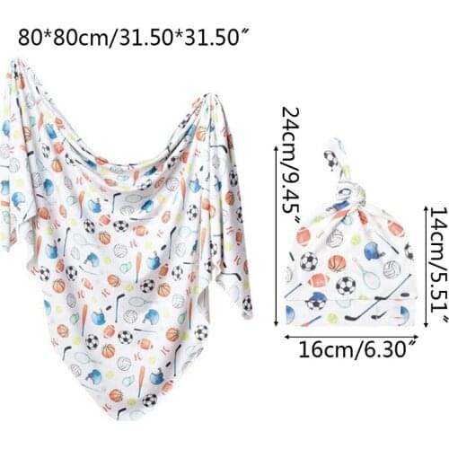 2 Pcs Baby Blanket + Hat Set Swaddle Wrap Newborn Infants Muslin Floral Towel 24BE